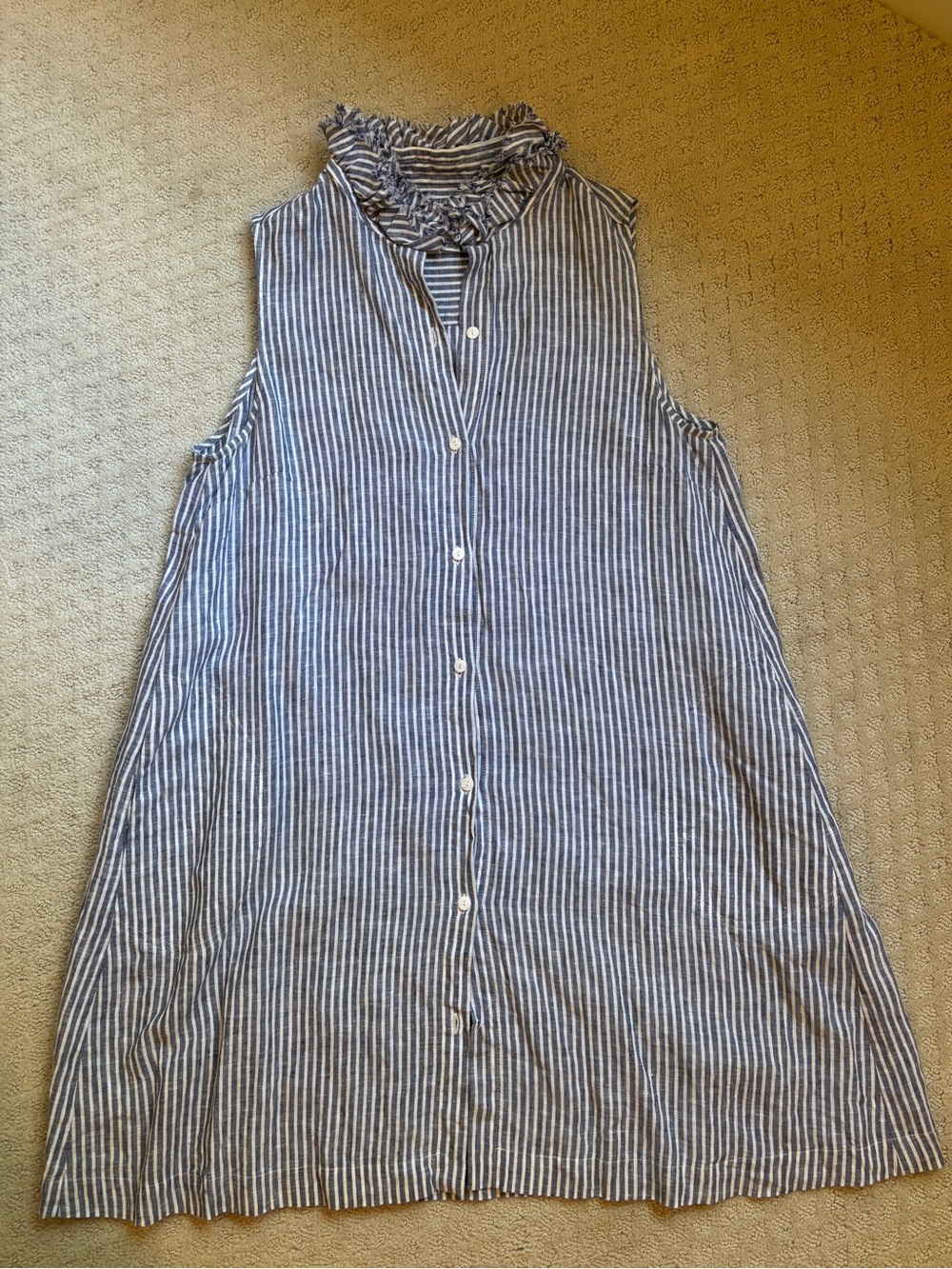 Sara Campbell Blue and White Striped Sleeveless Button-Front Dress